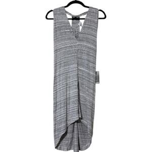 EXPRESS women’s size small pullover hi low deep v-neck halter back grey white